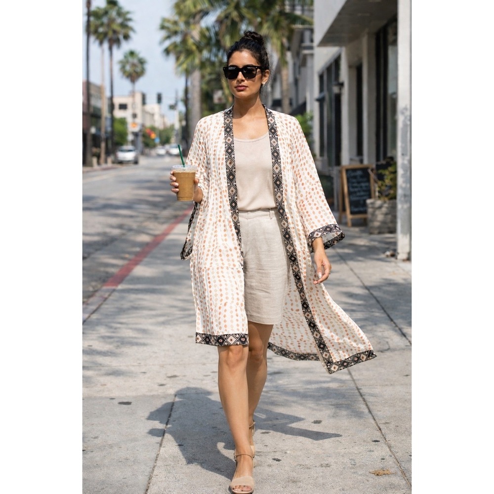FREE Kimono Duster White Orange Tan Brown Boho Bohemian Festival Cover Up